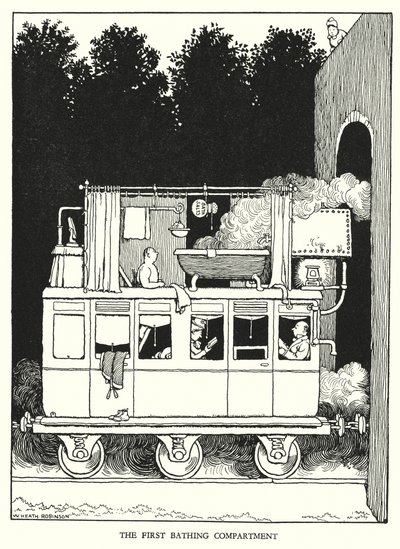 Illustration til Railway Ribaldry af W Heath Robinson (litho) af William Heath Robinson