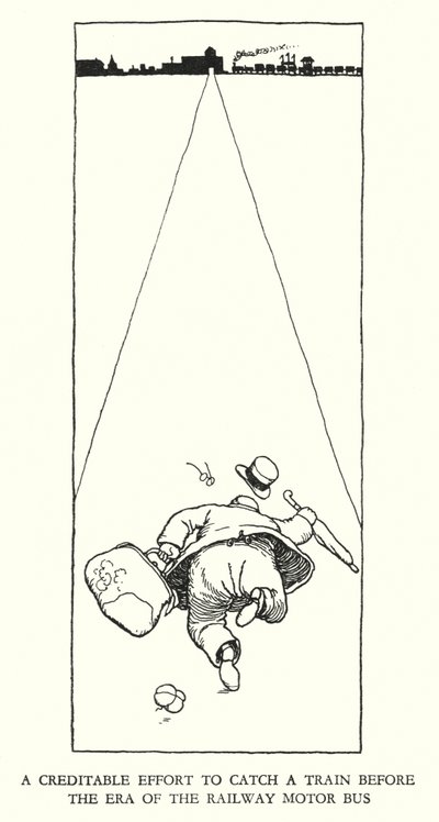 Illustration til Railway Ribaldry af W Heath Robinson (litho) af William Heath Robinson