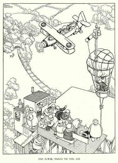 Illustration til Railway Ribaldry af W Heath Robinson (litho) af William Heath Robinson