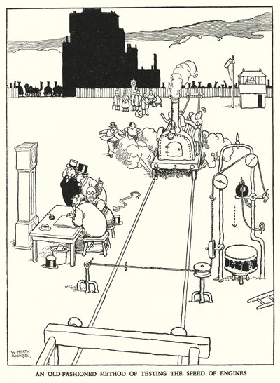 Illustration til Railway Ribaldry af W Heath Robinson (litho) af William Heath Robinson
