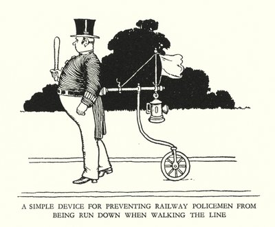 Illustration til Railway Ribaldry af W Heath Robinson (litho) af William Heath Robinson