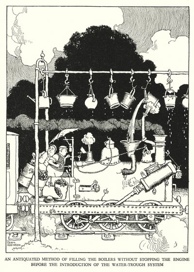 Illustration til Railway Ribaldry af W Heath Robinson (litho) af William Heath Robinson
