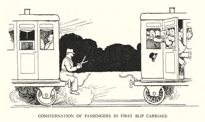 Illustration til Railway Ribaldry af W Heath Robinson (litho) af William Heath Robinson