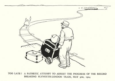 Illustration til Railway Ribaldry af W Heath Robinson (litho) af William Heath Robinson