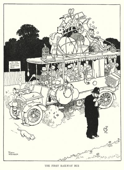 Illustration til Railway Ribaldry af W Heath Robinson (litho) af William Heath Robinson