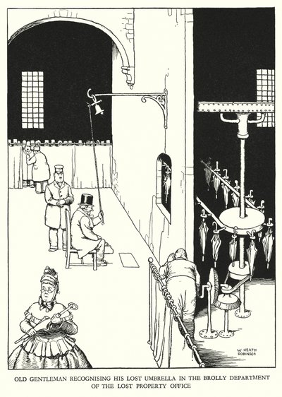 Illustration til Railway Ribaldry af W Heath Robinson (litho) af William Heath Robinson
