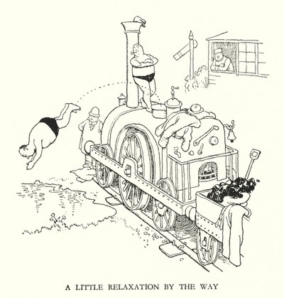 Illustration til Railway Ribaldry af W Heath Robinson (litho) af William Heath Robinson