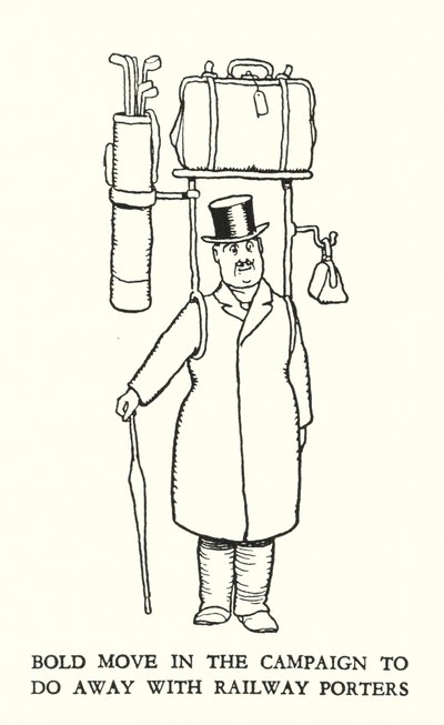 Illustration til Railway Ribaldry af W Heath Robinson (litho) af William Heath Robinson