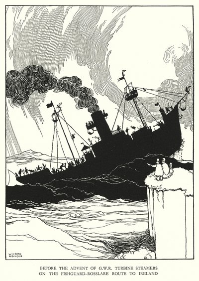 Illustration til Railway Ribaldry af W Heath Robinson (litho) af William Heath Robinson