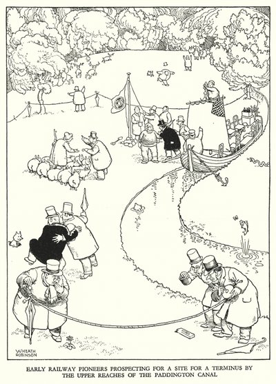 Illustration til Railway Ribaldry af W Heath Robinson (litho) af William Heath Robinson