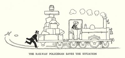 Illustration til Railway Ribaldry af W Heath Robinson (litho) af William Heath Robinson