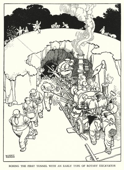 Illustration til Railway Ribaldry af W Heath Robinson (litho) af William Heath Robinson
