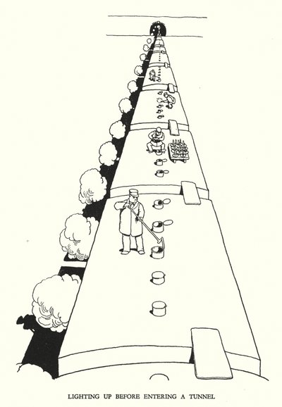 Illustration til Railway Ribaldry af W Heath Robinson (litho) af William Heath Robinson