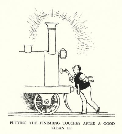 Illustration til Railway Ribaldry af W Heath Robinson (litho) af William Heath Robinson