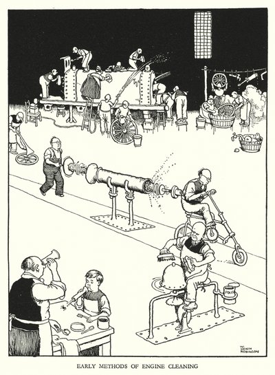 Illustration til Railway Ribaldry af W Heath Robinson (litho) af William Heath Robinson
