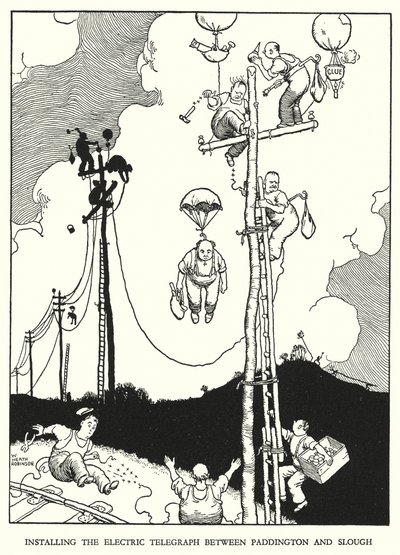 Illustration til Railway Ribaldry af W Heath Robinson (litho) af William Heath Robinson