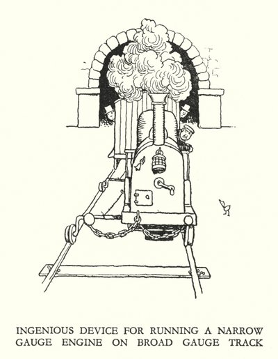 Illustration til Railway Ribaldry af W Heath Robinson (litho) af William Heath Robinson