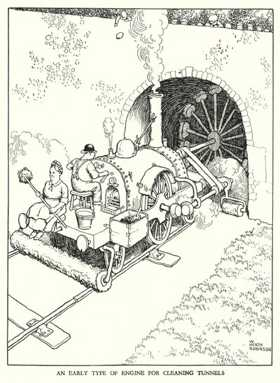 Illustration til Railway Ribaldry af W Heath Robinson (litho) af William Heath Robinson