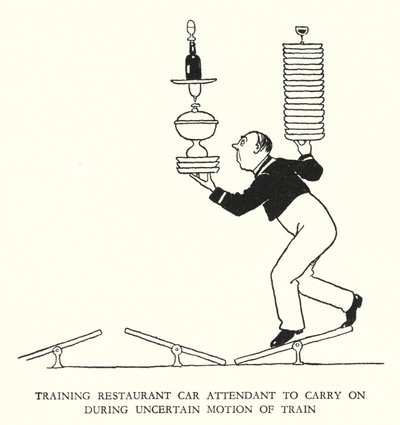 Illustration til Railway Ribaldry af W Heath Robinson (litho) af William Heath Robinson
