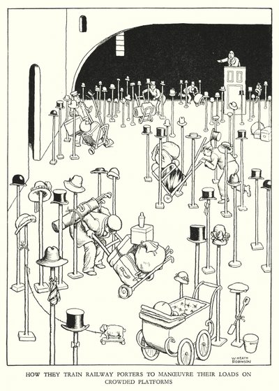 Illustration til Railway Ribaldry af W Heath Robinson (litho) af William Heath Robinson