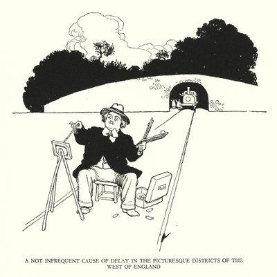 Illustration til Railway Ribaldry af W Heath Robinson (litho) af William Heath Robinson