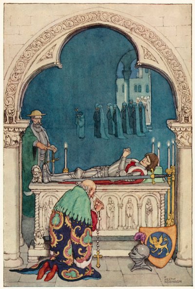 Illustration til Don Quixotes eventyr (farve litho) af William Heath Robinson