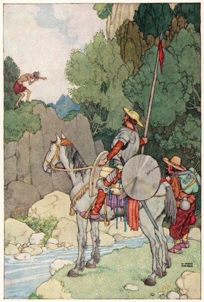 Illustration til Don Quixotes eventyr (farve litho) af William Heath Robinson