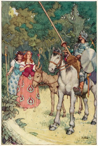 Illustration til Don Quixotes eventyr (farve litho) af William Heath Robinson