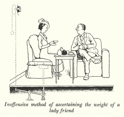 Inoffensive metode til at fastslå vægten af en veninde (litho) af William Heath Robinson