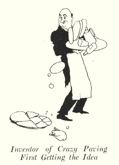 Opfinder af Crazy Paving får først ideen (litho) af William Heath Robinson