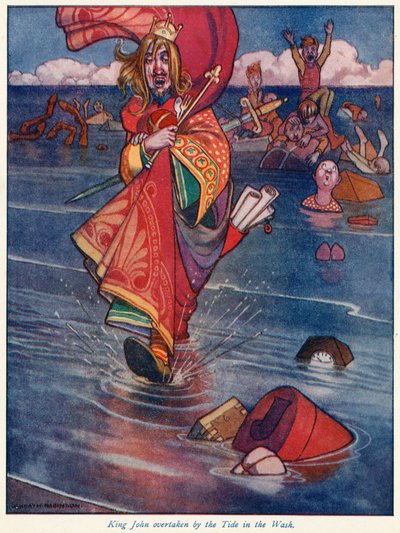 Kong John overhales af tidevandet i vasken af William Heath Robinson