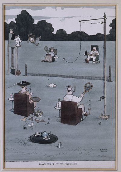 Plænetennis til middelalderen (pen & blæk og w/c) af William Heath Robinson