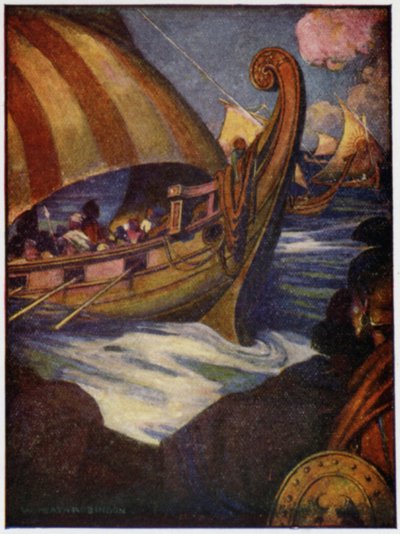 Mange var heltene, der sejlede væk fra Grækenland (farve litho) af William Heath Robinson