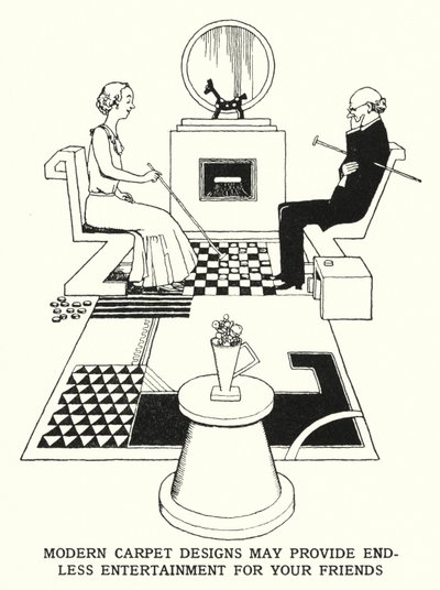 Moderne tæppedesigns kan give endeløs underholdning til dine venner (litho) af William Heath Robinson