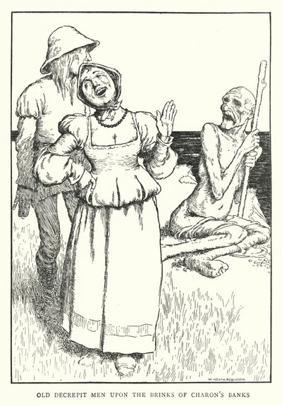 Gamle affældige mænd på kanten af Charons bredder (litho) af William Heath Robinson