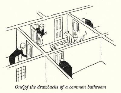 En af ulemperne ved et fælles badeværelse (litho) af William Heath Robinson
