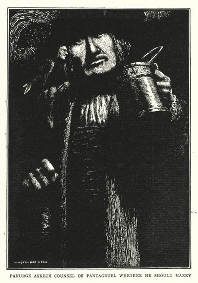 Panurge spørger Pantagruels råd, om han skal gifte sig (litho) af William Heath Robinson