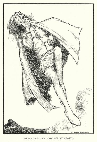 Gennembore ind i de høje luftskyer (litho) af William Heath Robinson