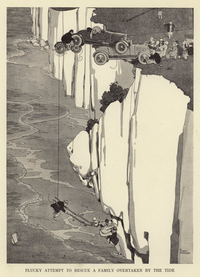 Flot forsøg på at redde en familie, der blev overhalet af tidevandet af William Heath Robinson