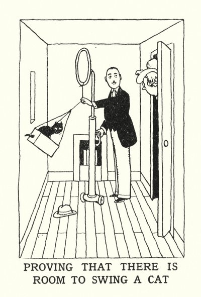 Beviser, at der er plads til at svinge en kat (litho) af William Heath Robinson