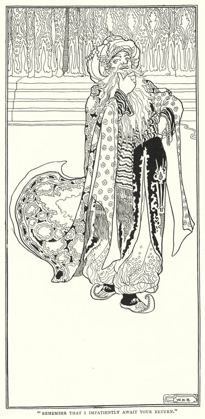 "Husk, at jeg utålmodigt venter på din tilbagevenden" (gravering) af William Heath Robinson