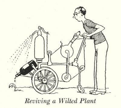 Genoplivning af en visnet plante (litho) af William Heath Robinson