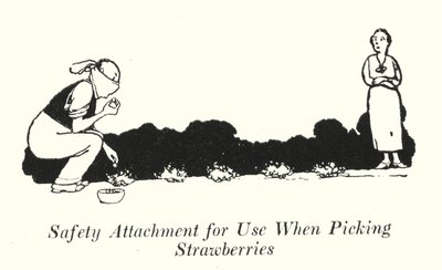 Sikkerhedstilbehør til brug ved plukning af jordbær (litho) af William Heath Robinson
