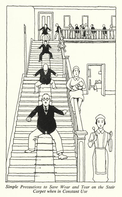 Simple forholdsregler for at spare slitage på trappetæppet, når det er i konstant brug (litho) af William Heath Robinson
