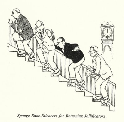 Svampesko-lyddæmpere til tilbagevendende jollificatorer (litho) af William Heath Robinson