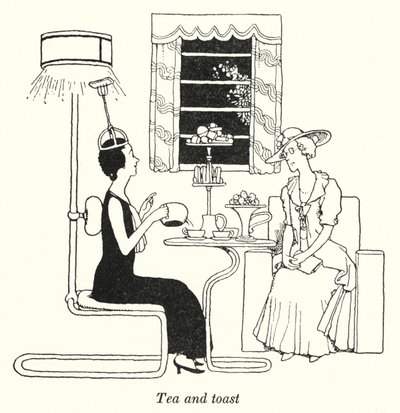 Te og toast (litho) af William Heath Robinson