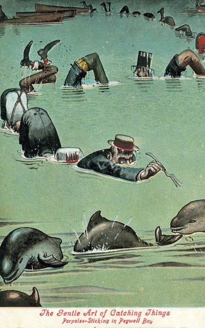 Den blide kunst at fange ting - Marsvin stikker i Pegwell Bay (farve litho) af William Heath Robinson