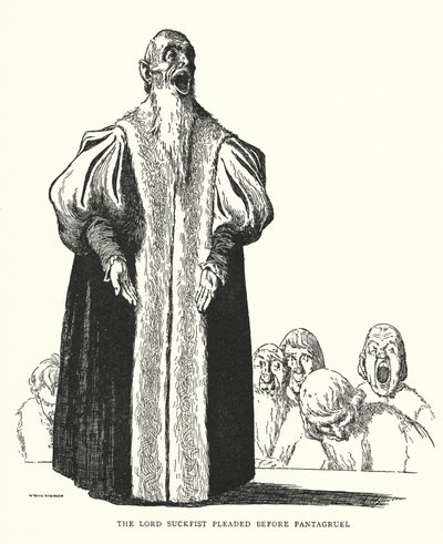 Lord Suckfist bønfaldt Pantagruel (litho) af William Heath Robinson