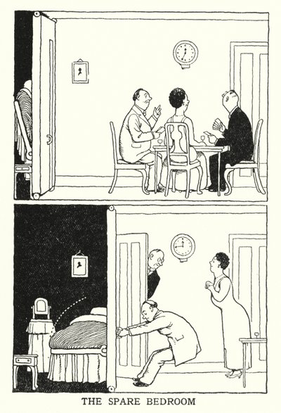 Det ekstra soveværelse (litho) af William Heath Robinson