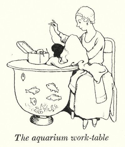 Akvariets arbejdsbord (litho) af William Heath Robinson